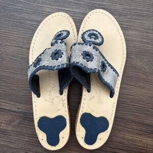 JACK ROGERS SOHO BOHO Aztec 90s silver metallic leather NAVAJO sandals Sz7